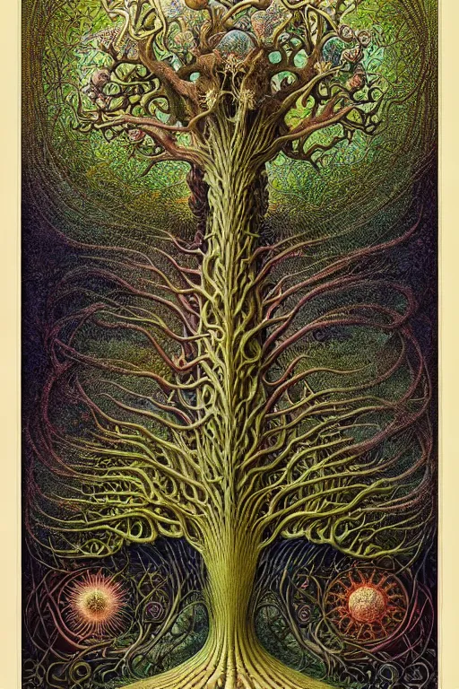 Image similar to tree of life by roger dean and andrew ferez, art forms of nature by ernst haeckel, divine chaos engine, symbolist, visionary, art nouveau, botanical fractal structures, organic, detailed, realistic, surreality