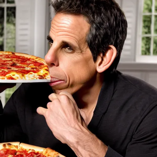 Prompt: ben stiller eating a pizza