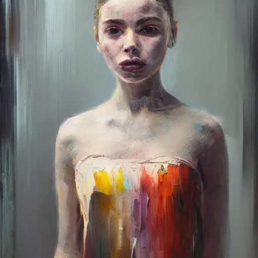 Prompt: palette knife oil painting portrait of a lonely girl in a liminal room, extreme detail, liminal aesthetic, artgerm, deviant art, octane, substance, art history 8 k