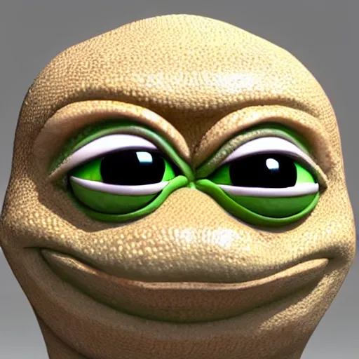 Image similar to clay head of pepe the frog, 3d sculpture, textured, fine detail, lifelike, photo, high resolution