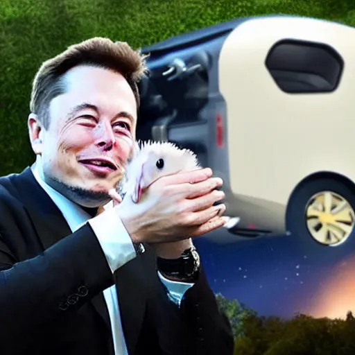 Image similar to elon musk riding a mecha hamster