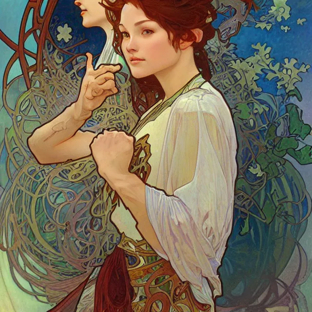 Prompt: don't start a journey hastily. oil painting, by ross tran and alphonse mucha, by james jean, by jean giraud