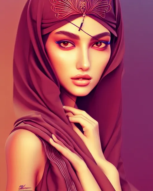 Image similar to richly detailed color illustration of very very beautiful Arab fashion model illustrated by Artgerm and Mina Petrovic and Timothy Kong and Marina Federovna. 3D shadowing