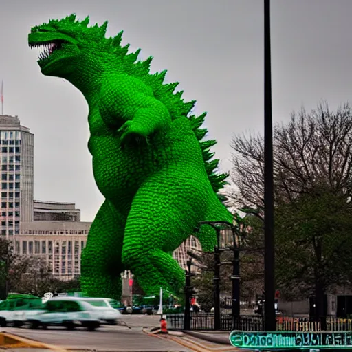 Prompt: madison wisconsin capital being attacked by huge green godzilla ( 1 9 8 9 ) eos 5 ds r, iso 1 0 0, f / 8, 1 / 1 2 5, 8 4 mm, postprocessed, bokeh )