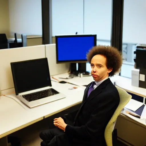 Image similar to malcolm gladwell working in a cubicle