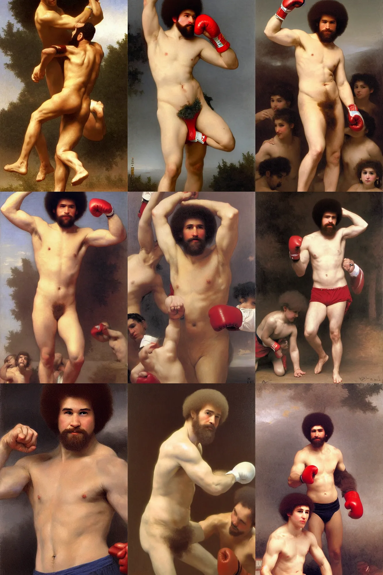 Prompt: Bob Ross in a boxing ring by William-Adolphe Bouguereau