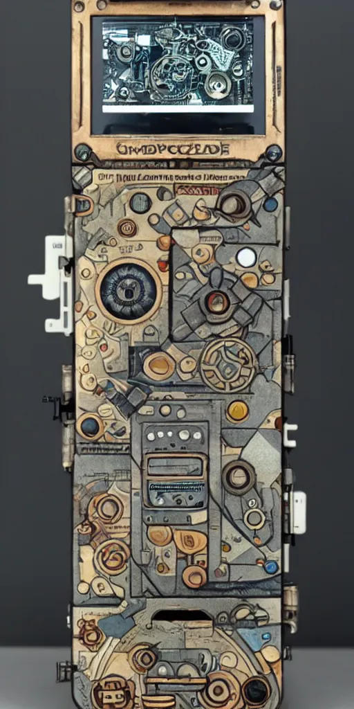 Image similar to an extremely complex and advanced steampunk gameboy