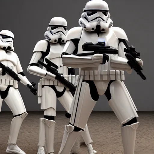Prompt: 5 foot 7 woman with medium long dirty blonde wavy hair being captured by stormtroopers, highly detailed, high definition, ultra realistic