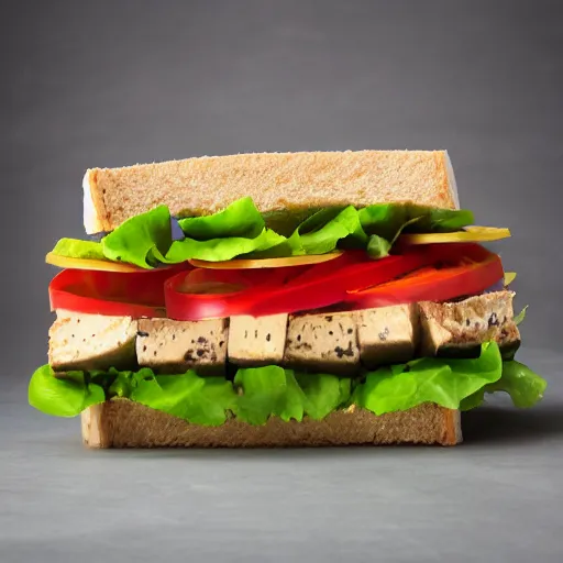 Image similar to tofu sandwich with led light inside, studio photo, amazing light