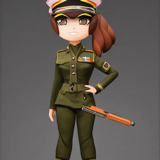 Prompt: a well built funny nendroid girl wearing a luxurious military uniform, highly detailed digital art, intricate, dark colors, cartoon lighting, 8 k