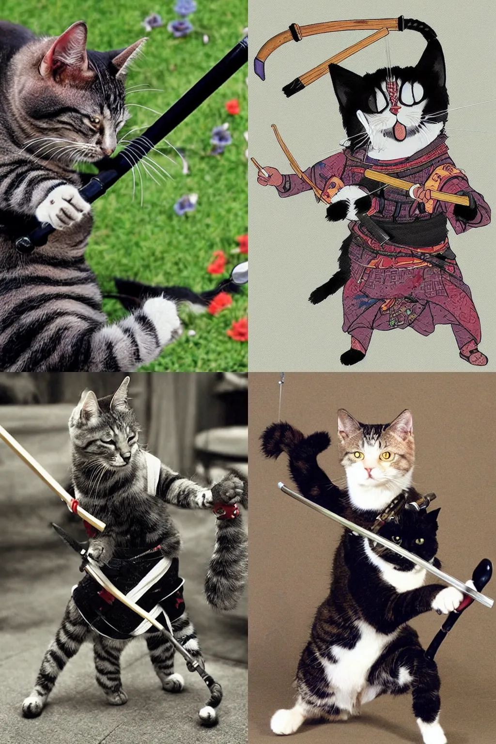 Prompt: samurai cat wields nunchucks