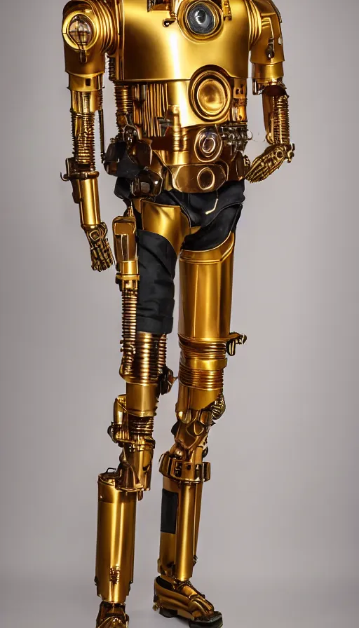 Image similar to steampunk version of c 3 po, promotional photo, studio lighting