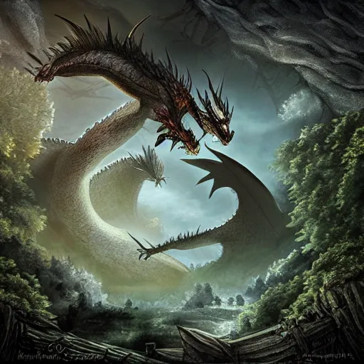 Image similar to “realistic detailed high fantasy, dragon shadow over forest, 4K”