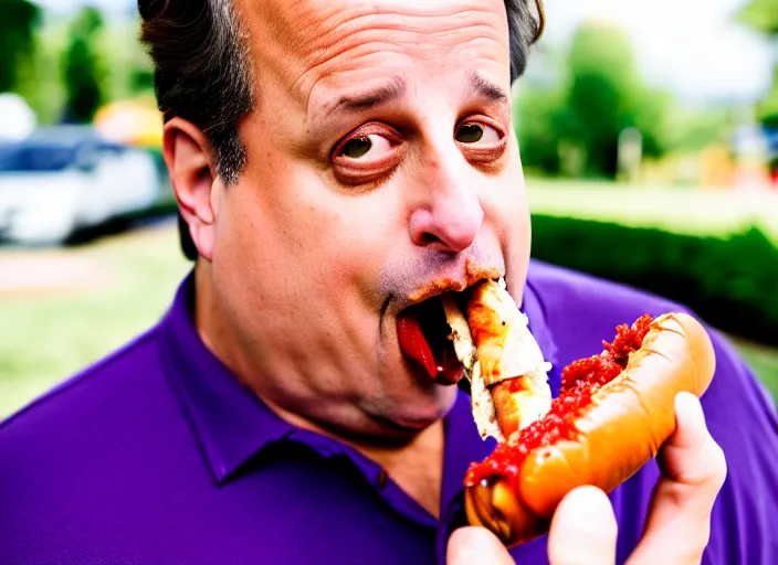 Prompt: photo of jon lovitz eating a hotdog, 8 k, 8 5 mm f 5. 6