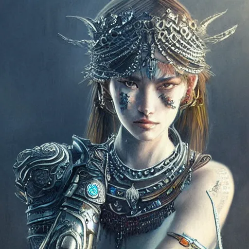 Image similar to beautiful extremely detailed intricate concept art depicting a warrior by wlop. shining jewelry. bcy. net