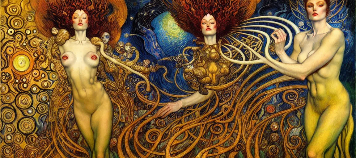 Image similar to Divine Chaos Engine by Karol Bak, Jean Delville, William Blake, Gustav Klimt, and Vincent Van Gogh, symbolist, visionary