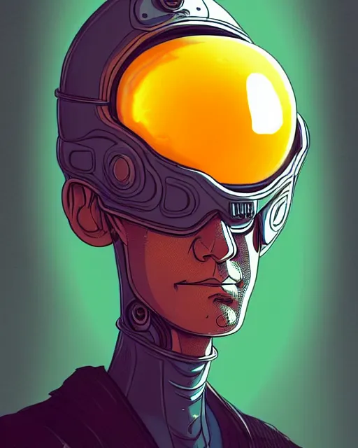 Image similar to a person with a fried egg as a head, character portrait, portrait, close up, concept art, intricate details, highly detailed, sci - fi poster, cyberpunk art, in the style of looney tunes