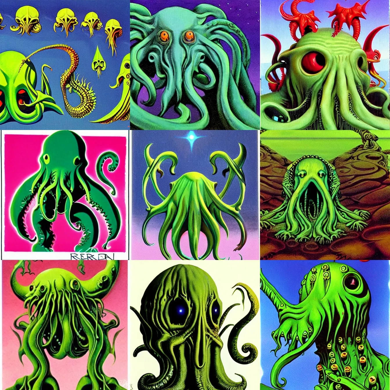 Prompt: art by roger dean. cute cthulhu icon