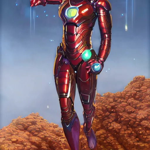 Image similar to highly detailed an african american woman in with the ironman random suit from the future gta v, stephen bliss, unreal engine, fantasy art by greg rutkowski, loish, rhads, ferdinand knab, makoto shinkai and lois van baarle, ilya kuvshinov, rossdraws, tom bagshaw, global illumination, radiant light, detailed and intricate environment