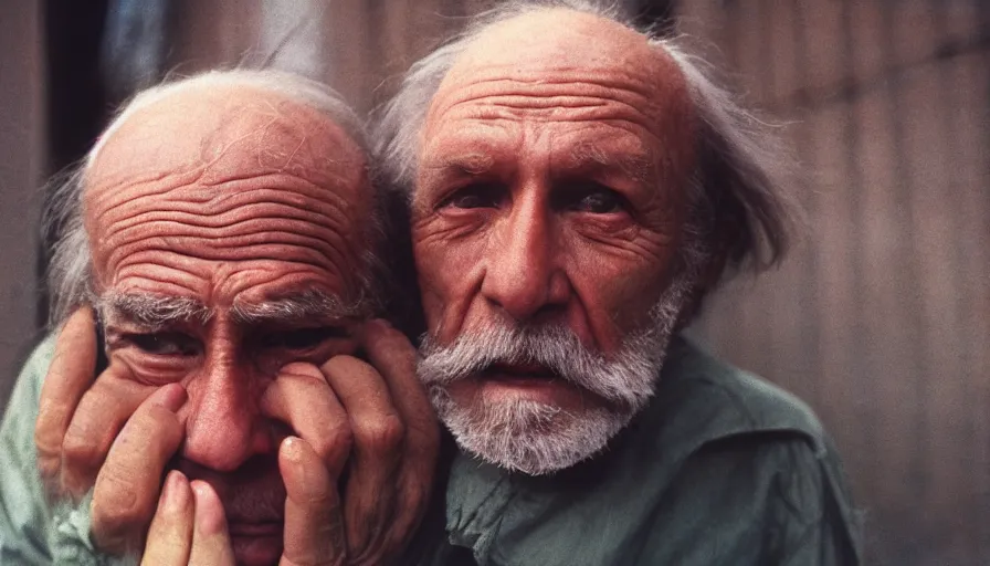 Image similar to 7 0 s movie still of an old man. his mouth is full of worms. his eyes are keen. cinestill 8 0 0 t 3 5 mm technicolor, heavy grain, high quality, high detail