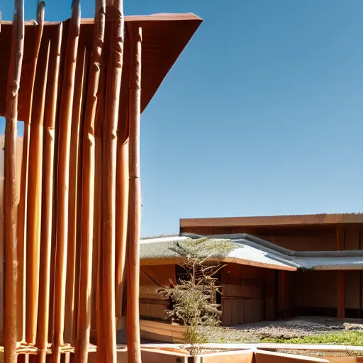 Image similar to Modern sukkah designed by Frank Lloyd Wright, sukkot, architectural detail, DSLR photography