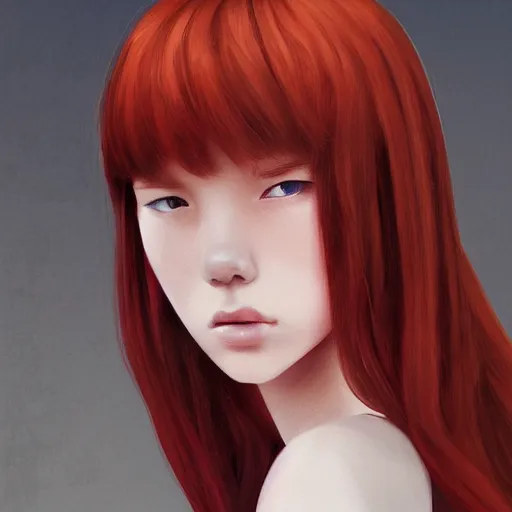 Image similar to a comic portrait of a red haired teenager girl, fine - face, realistic shaded perfect face, fine details, day setting. realistic shaded lighting poster by eric - anthony johnson and bo feng lin style, trending on art station
