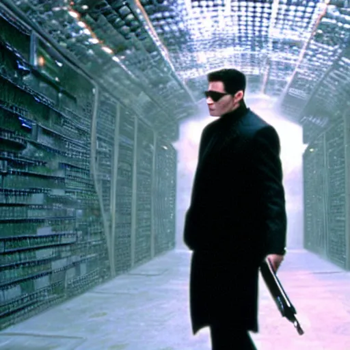 Prompt: a film still of gerard depardieux playing neo in matrix ( 1 9 9 9 ), 4 k, highly detailed, anamorphic