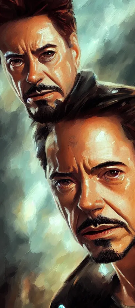 Image similar to concept art of tony stark, cinematic shot, oil painting by jama jurabaev, extremely detailed, brush hard, artstation, high quality, brush stroke