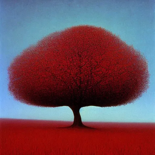 Prompt: white tree with red leaves made by zdzisław beksinski