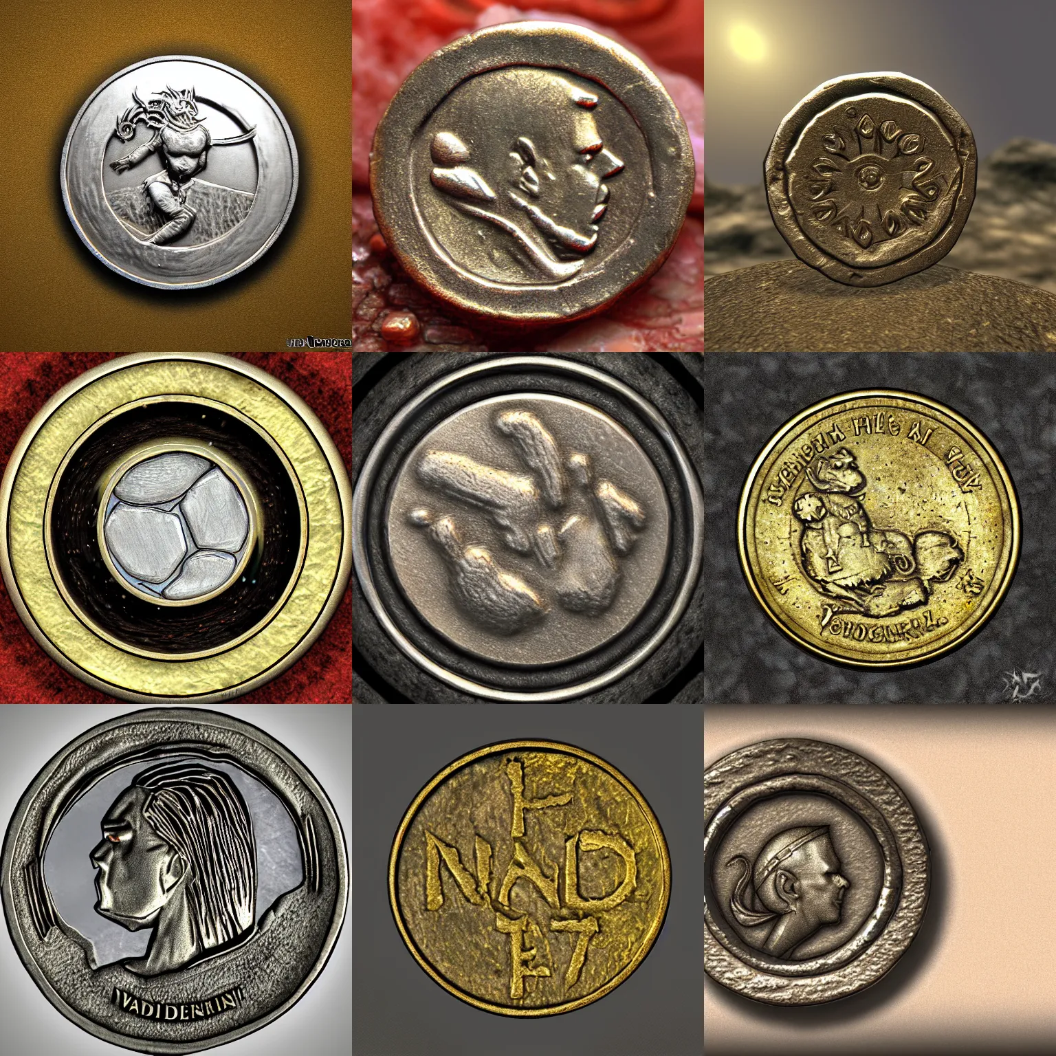 Prompt: a coin from Vvardenfell, ultra realistic, highly detailed, 4k quality photo