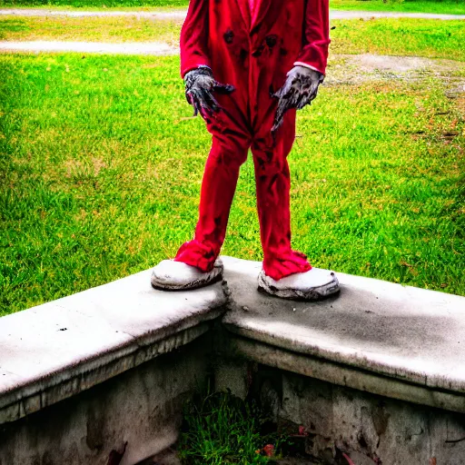 Prompt: creepy clown in an abandoned park