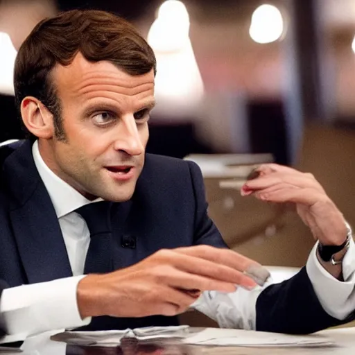 Prompt: Emmanuel Macron in Wolf of Wall Street