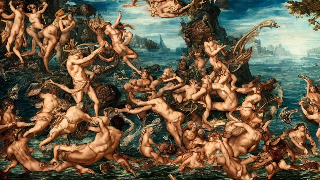 Image similar to epic masterpiece of Oceanus begetting Oceanus mythological