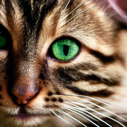 Image similar to A Close up photograph of a Cute brown tabby kitten, 8k, UltraHD