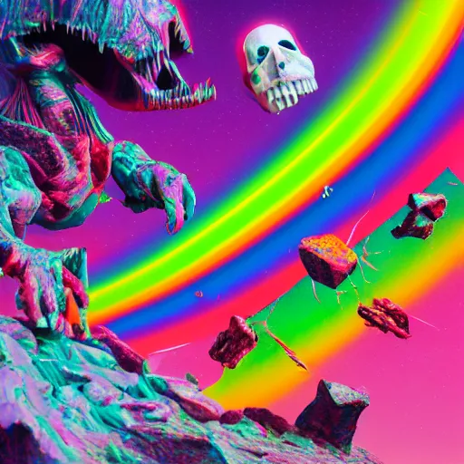 Image similar to friggleruck, francis - bacon, lisa - frank, the - dark - crystal, deathscape, ultra - detail, high - resolution, octane - render, dramatic colors,