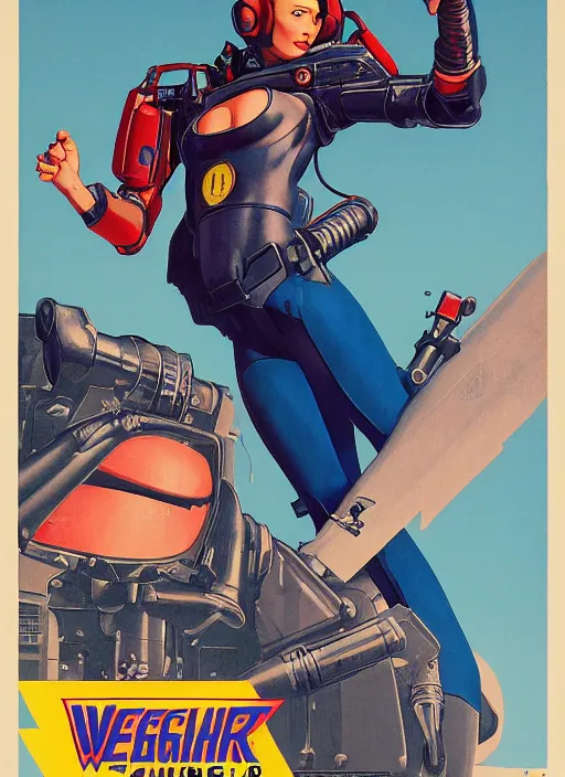 Image similar to american propaganda poster art. powerful cyberpunk pilot. portrait by jean giraud and anton otto fischer and john philip falter and will eisner and gil elvgren and pixar. full body. realistic proportions. science fiction d & d. overwatch, rb 6 s, cyberpunk 2 0 7 7, blade runner 2 0 4 9 concept art. cel shading. thick lines.