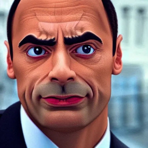 Prompt: Mr. Bean as Dwayne The Rock Johnson, The People's Eyebrow