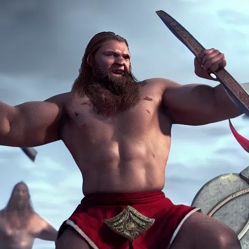 Prompt: Muscular Viking Fights against Templar Cinematic 4K