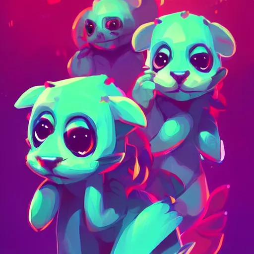 Image similar to cute creatures. bright art masterpiece artstation. 8k, sharp high quality illustration in style of Jose Daniel Cabrera Pena and Leonid Kozienko, magical colored theme, concept art by Tooth Wu