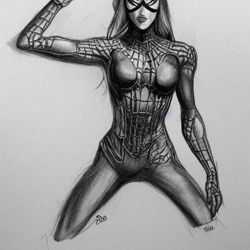 Prompt: Spider Woman, pencil sketch, concept art