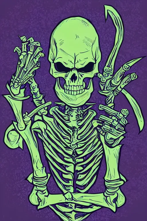 Image similar to Portrait of a evil skeleton that is a wizard casting a spell , wizard, medieval, sticker, colorful, casting epic spell, magic the gathering artwork, D&D, fantasy, artstation, heroic pose, illustration, highly detailed, simple, smooth and clean vector curves, no jagged lines, vector art, smooth