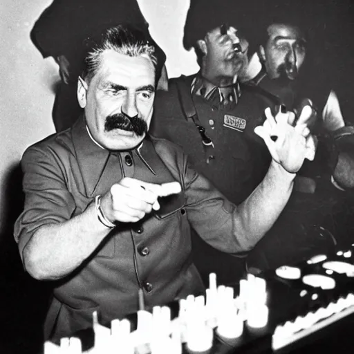Image similar to stalin is the dj at a rave party, photography