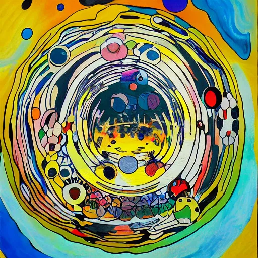 Image similar to a painting of an alien planet in the style of takashi murakami