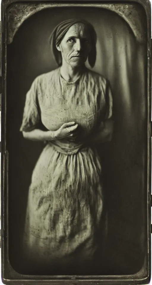 Prompt: a wet plate photograph, a portrait of a maidservant