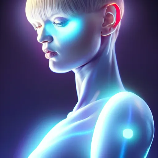 Image similar to a extremely detailed digital painting of a highly complex humanoid android woman with integrated cybernetic modifications, art by ilya kuvshinov, trending on cgsociety, computer art, ilya kuvshinov, artstation hd, artstation hq, photo realistic, hyperrealism, soft light, cinematography photo, ray tracing, unreal engine 5