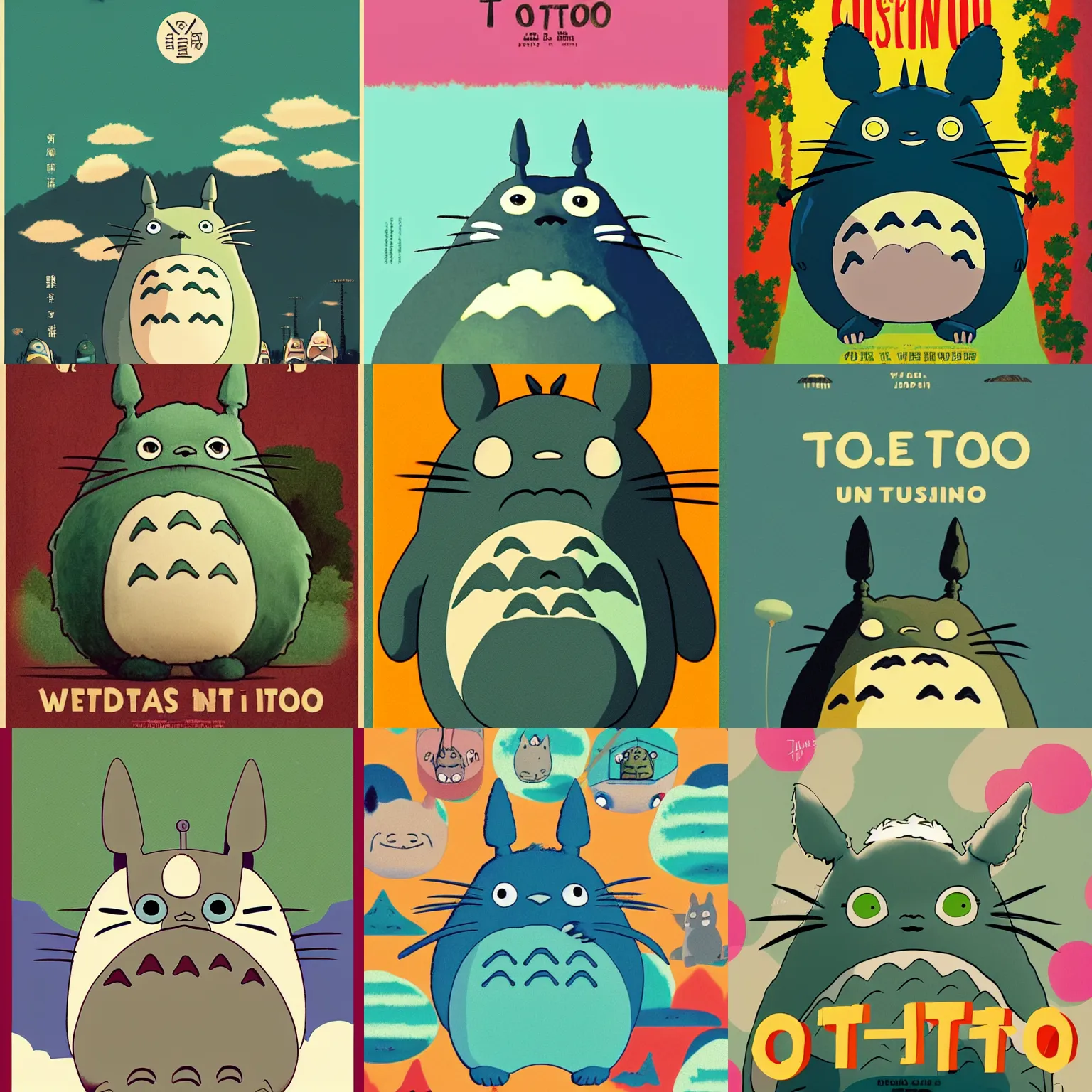 Prompt: movie poster if Totoro were directed by Wes Anderson, in the style of Wes Anderson, Wes Anderson color palette, pastels, high detail