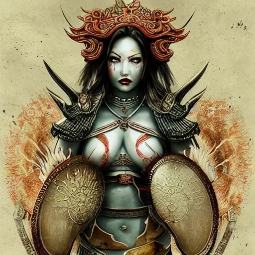 Image similar to Apsaras warrior with shield,traditional Chinese textures, hyper detailed, smooth,by Brook Shaden