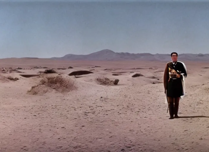 Image similar to a film still of adolf hitler in lawrence of arabia ( 1 9 6 2 ), technicolor