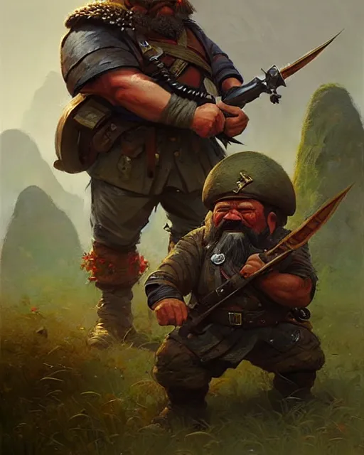 Image similar to dwarf soldiers in vietnam | | realistic shaded, fine details, realistic shaded lighting painting by greg rutkowski, diego gisbert llorens, magali villeneuve, artgerm, jeremy lipkin, michael garmash, rob rey