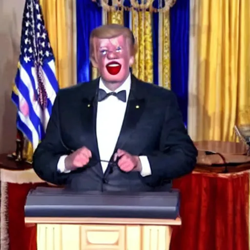 Prompt: president clown giving a speech in television